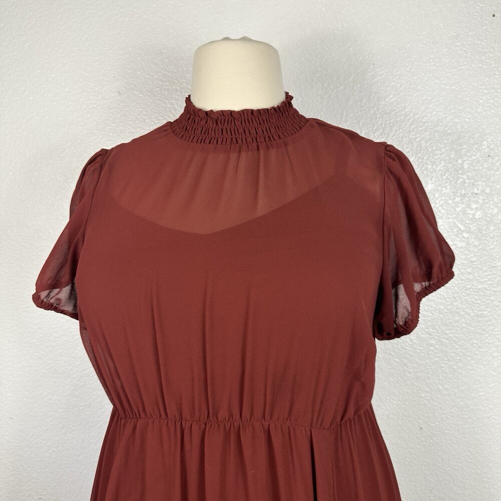 Torrid Dress Women 1X Brown Chiffon Midi Smocked Neck Lined Romantic - Picture 5 of 11